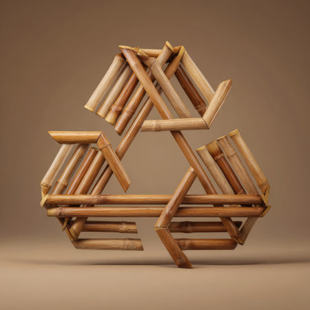 This unique wooden sculpture captures the essence of sustainability through a creative representation of the recycling symbol. Its minimalist design and warm tones make it a stunning centerpiece for any modern space.の素材