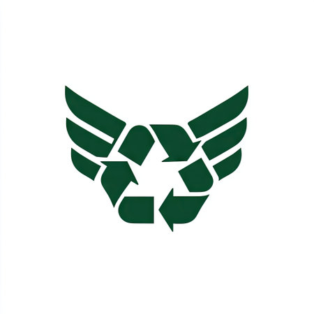 This image features a unique logo combining wings and recycling arrows, symbolizing commitment to environmental sustainability and eco-conscious initiatives.の素材