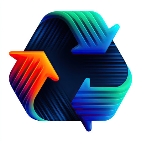 A vibrant and modern representation of a recycle symbol featuring gradient arrows, symbolizing sustainability and eco-friendly practices in design.の素材