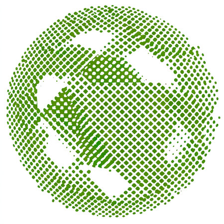 This abstract illustration features a green dot pattern resembling a soccer ball, perfect for themes around sports, activity, and community engagement.の素材