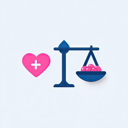 A colorful and modern representation combining a heart and scales, illustrating the importance of balance in health and wellness, perfect for uplifting content.の素材