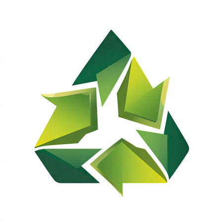 This abstract illustration showcases a green recycling symbol created from geometric triangles, emphasizing themes of sustainability and environmental consciousness.の素材
