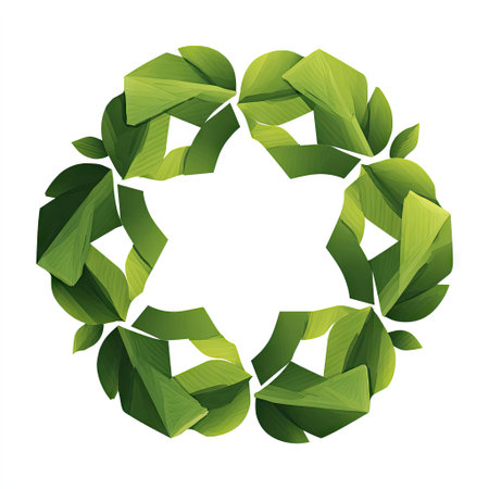 This vibrant green leaf circular pattern symbolizes eco-friendliness and sustainability. Ideal for nature-themed projects, promotions, and designs.の素材