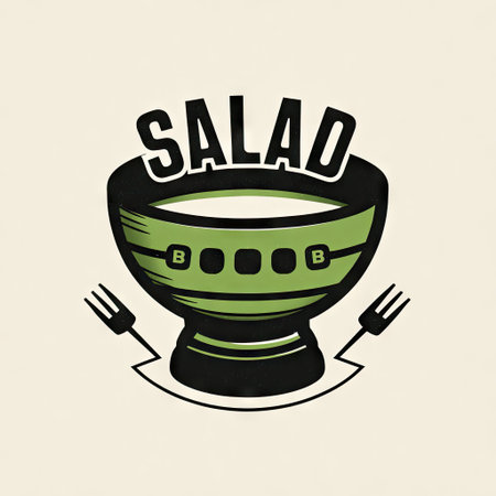This vintage style illustration features a salad bowl surrounded by two forks on a cream background, perfect for showcasing healthy eating and culinary themes.の素材