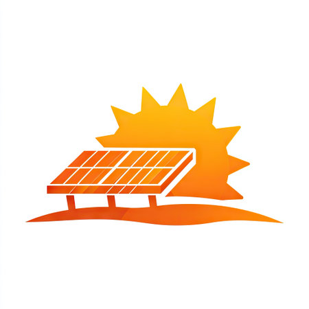 Bright sun with solar panel showcasing the potential of renewable energy. A perfect representation of sustainability and clean technology for a greener future.の素材