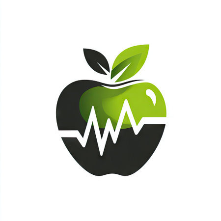 Eye-catching logo featuring a green apple intertwined with a heartbeat line, symbolizing health and wellness. Ideal for organic and fitness brands.の素材