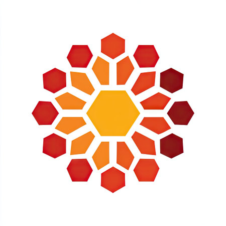 This captivating design features a vibrant arrangement of hexagonal shapes in bold colors, symbolizing creativity and energy. Perfect for various creative projects.の素材