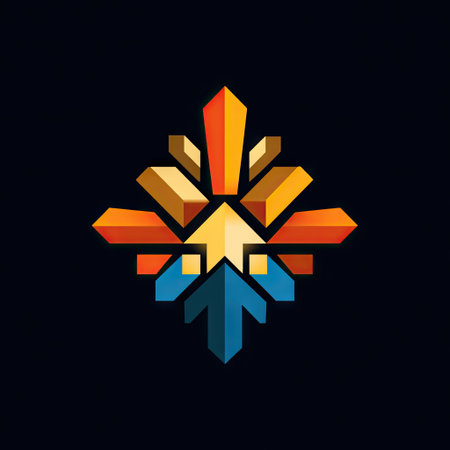 This striking abstract geometric design features vibrant colors and intricate symmetrical shapes, ideal for various creative projects and digital design needs.の素材