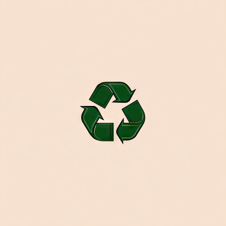 This image features a green recycling symbol set against a soft beige background, symbolizing sustainability and eco-friendly practices in design.の素材