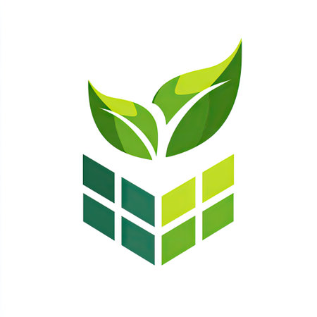This vibrant green logo features a stylized leaf integrated with a geometric shape, representing eco-friendly branding and commitment to sustainability.の素材