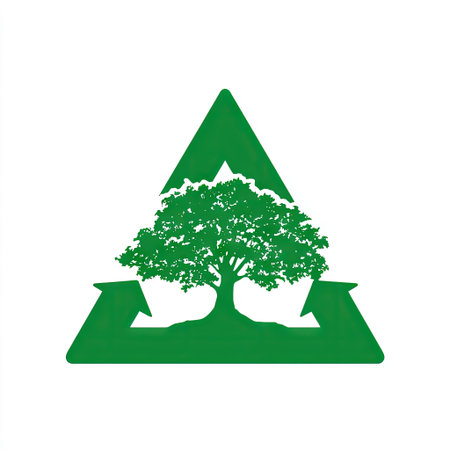A visually compelling logo representing sustainability, featuring a green tree enclosed in recycling arrows, symbolizing environmental awareness and responsibility.の素材