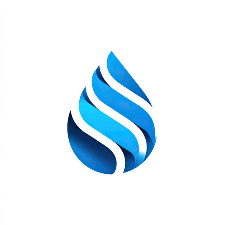 This modern abstract design features a stylized water drop, showcasing flowing curves in vibrant shades of blue and turquoise, perfect for branding and visuals.の素材