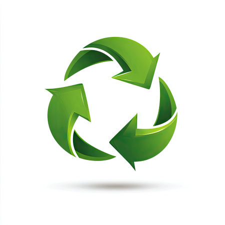 This image depicts a modern green recycling symbol, representing sustainability and the importance of environmental conservation for future generations.の素材