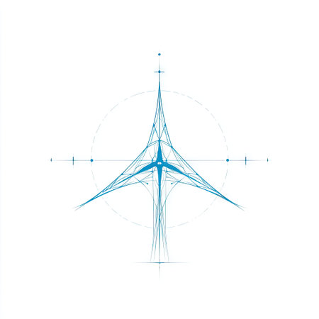 This abstract geometric design showcases intricate lines and curves in a soothing blue hue on a clean white background, symbolizing creativity and modern aesthetics.の素材