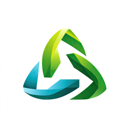 This graphic showcases modern triangular shapes in green and blue, symbolizing sustainability and eco-friendliness. Ideal for various creative projects.の素材