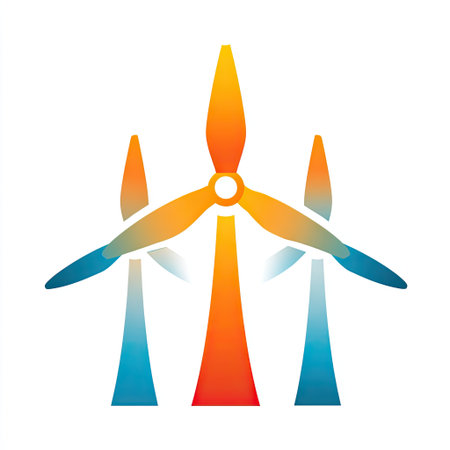 This vibrant digital illustration showcases three stylized wind turbines in a colorful gradient. It represents renewable energy and sustainability, making it perfect for eco-friendly themes.の素材