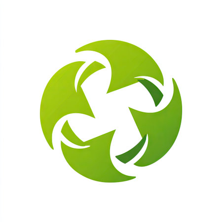 This image features a circular green symbol composed of arrows, representing sustainability and environmental awareness. Ideal for eco-related projects.の素材