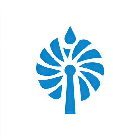 An eye-catching abstract logo design utilizing blue tones, elegantly merging elements of water and wind energy, perfect for branding eco-friendly initiatives.の素材