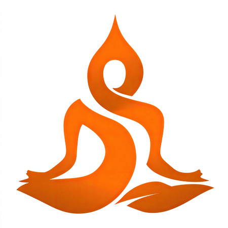 This abstract orange figure symbolizes meditation and tranquility, emphasizing serenity and mindfulness in a minimalistic design. Perfect for wellness themes.の素材