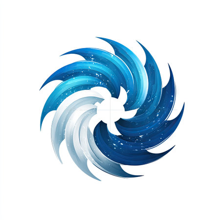 This abstract circular design features a blend of blue and white gradients, creating a vibrant visual that symbolizes energy and movement. The smooth, swirling pattern evokes a sense of harmony and fluidity, making it ideal for modern artistic projects.の素材