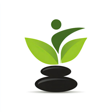This modern logo features sleek leaves and smooth stones, symbolizing growth and balance. Perfect for businesses focusing on wellness, health, and nature.の素材