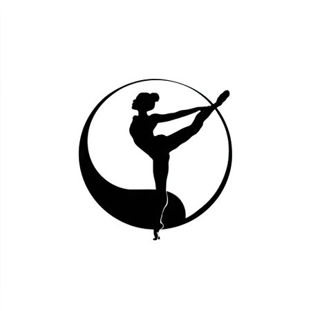 This striking silhouette of a dancer captured in a graceful pose against a circular backdrop conveys elegance and artistic expression. Perfect for dance-related themes.の素材