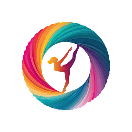This captivating illustration features a graceful dancer silhouette in a vibrant circular design, symbolizing movement and artistic expression.の素材