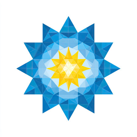 This stunning geometric star design features vibrant blue and yellow colors, ideal for abstract backgrounds, modern decor, and creative projects.の素材