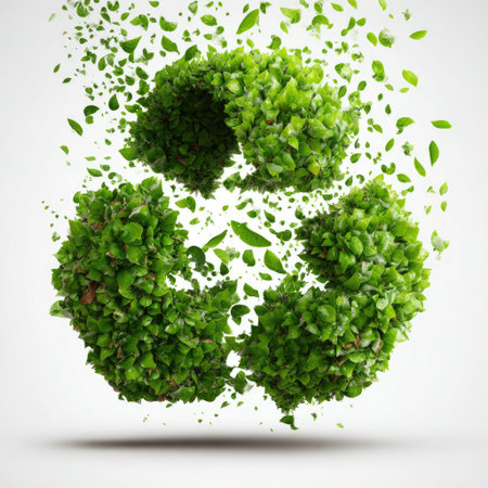 A creative representation of recycling using vibrant green leaves, symbolizing sustainability and environmental consciousness in a modern design.の素材