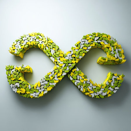 This vibrant infinity symbol, crafted from various colorful paper shapes, embodies creativity and represents continuous growth in artistry and design.の素材