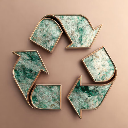 This artistic interpretation of the recycling symbol features a stunning green and gold design, perfect for conveying sustainability and eco-consciousness in a modern context.の素材