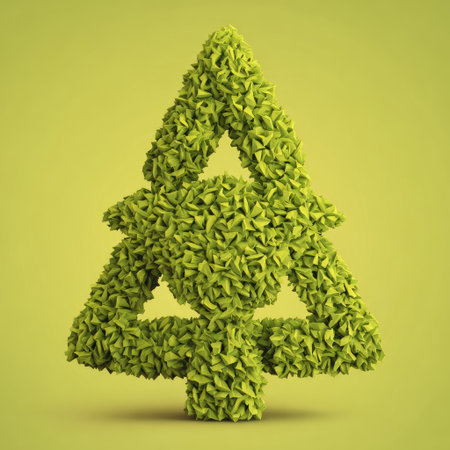 This artistic representation features a triangle shape made of lush green leaves, perfect for eco-friendly projects or nature-inspired themes.の素材