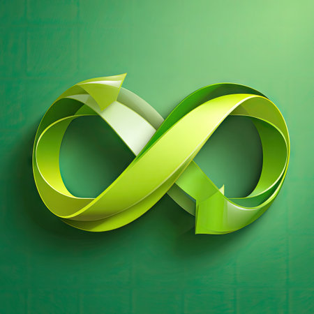 This vibrant green infinity symbol represents sustainability and eco-friendliness. Its sleek design embodies growth and harmony, perfect for environmental themes.の素材