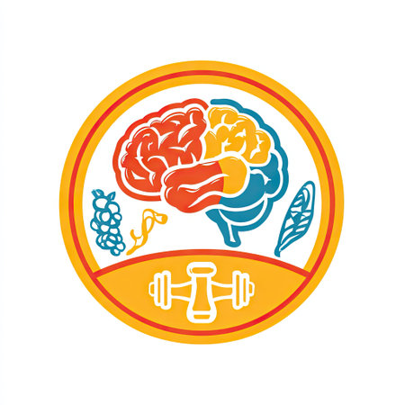 This vibrant illustration merges brain symbolism and fitness elements, highlighting the important link between mental well-being and physical activity in a dynamic design.の素材