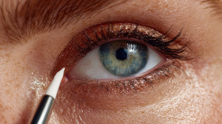 This close-up image captures the moment of eye makeup application, showcasing vibrant colors and textures that enhance beauty. Perfect for beauty enthusiasts.の素材