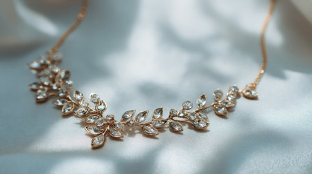 This elegant rose gold necklace features a stunning floral design adorned with sparkling diamonds, perfect for adding luxury to any outfit.の素材