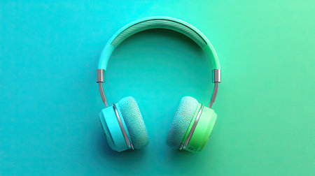 A pair of stylish mint green headphones sits on a soothing gradient background, embodying a modern and minimalist aesthetic ideal for music enthusiasts.の素材