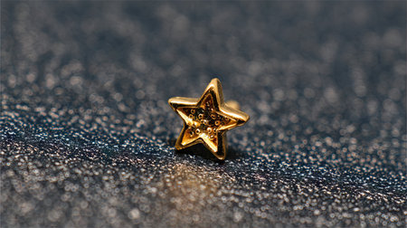This image features a stunning golden star earring resting on a shimmering surface, showcasing its intricate design and luxury appeal for various occasions.の素材