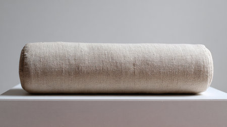 A soft linen roll displayed on a minimalist stand captures the essence of comfort and style, perfect for enhancing any interior or relaxation space.の素材