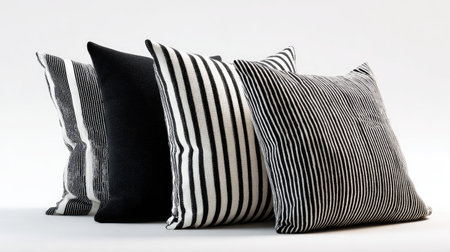 A stunning collection of black and white striped decorative pillows presents a modern decor solution for any stylish living space or bedroom setting.の素材