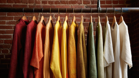 A visually striking collection of soft knitwear showcasing vibrant colors and textures, perfect for fashion shoots or textile-related projects.の素材