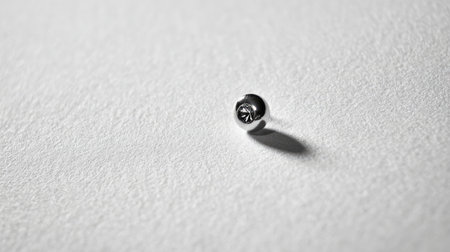 A striking close-up of a small metallic component resting on a textured white surface, showcasing intricate details and shadows for artistic effect.の素材