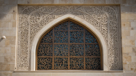 This image showcases a beautifully crafted arch adorned with intricate geometric patterns and calligraphy, reflecting a rich cultural heritage in architecture.の素材