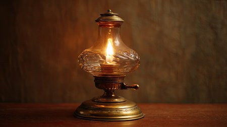 This detailed vintage oil lamp creates a warm and inviting ambiance with its soft glow, perfect for enhancing rustic home interiors or special occasions.の素材