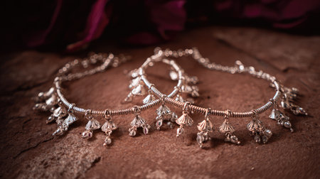 Beautifully crafted silver anklets featuring intricate designs and charming details, perfect for enhancing any outfit with elegance and style.の素材