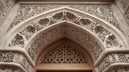 This stunning image showcases the intricate stone carvings of an ornate architectural entryway, highlighting the exquisite craftsmanship and detail.の素材