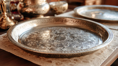 Beautifully crafted silver trays with intricate floral designs, perfect for display or use. Ideal for adding elegance and charm to any space.の素材