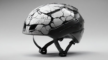 This image features a custom cracked helmet, emphasizing protection and style for sports enthusiasts. Ideal for showcasing modern gear design.の素材