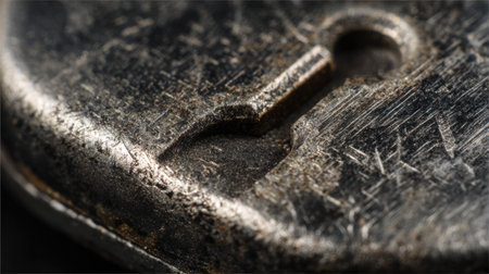 This captivating close-up image showcases a vintage metal lock, emphasizing its intricate details and weathered texture, perfect for artistic exploration.の素材