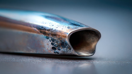 This close-up image captures a metallic surface displaying intricate textures and reflections under soft lighting, highlighting artistry and craftsmanship.の素材